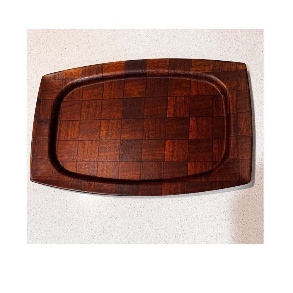 Vintage MCM Weavewood Walnut Parquet Surfboard Serving Tray 14x9.5 Minneapolis